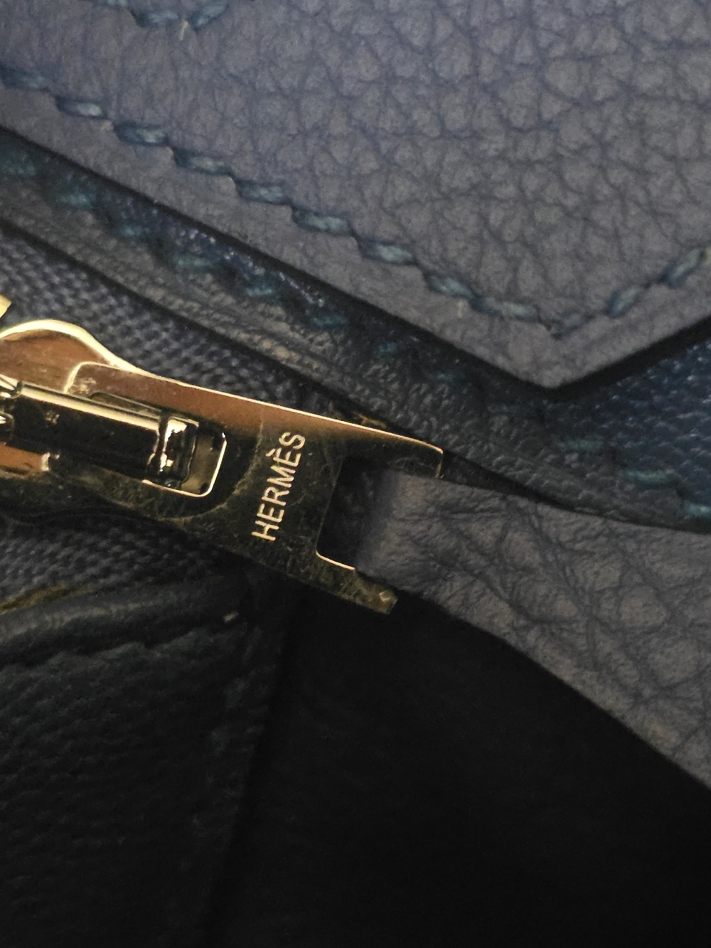 Hermes Navy Blue Leather Tote with Gold Stamping - Picture 2 of 7